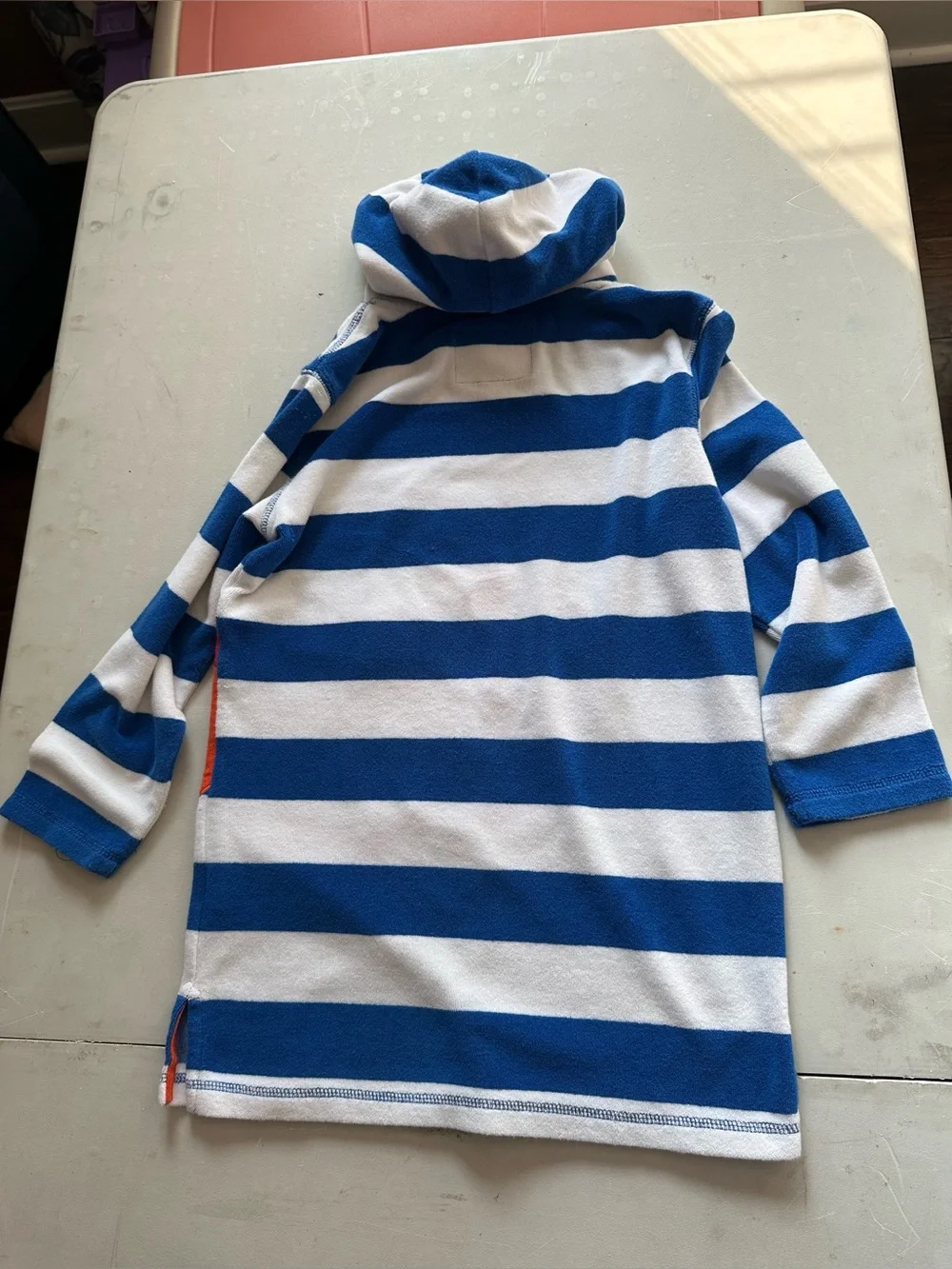 Mini Boden Kids 8-9 Blue White Stripe Hooded Terry Beach Cover Up Crab appliqué